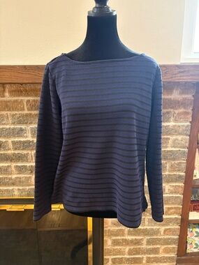 Boden Navy and Black Striped Long-Sleeve Boatneck Top